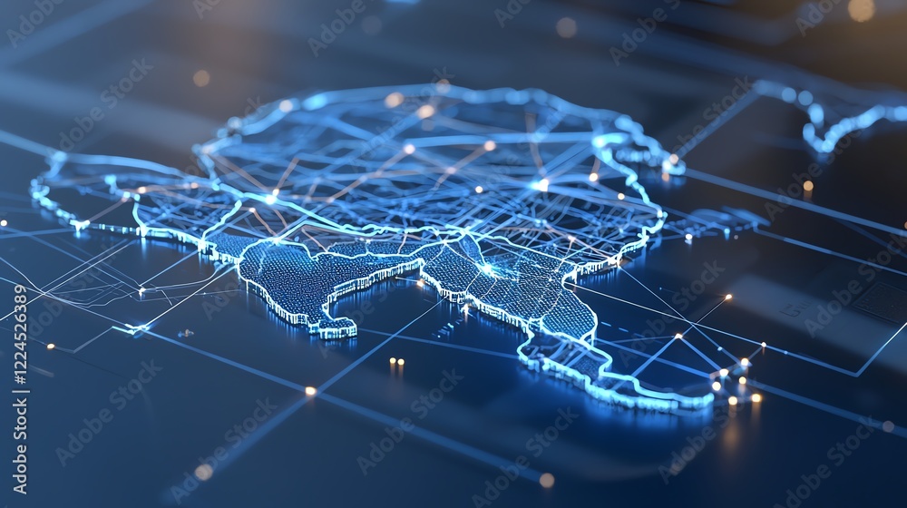 Futuristic digital map overlay with interconnected lines and glowing ...