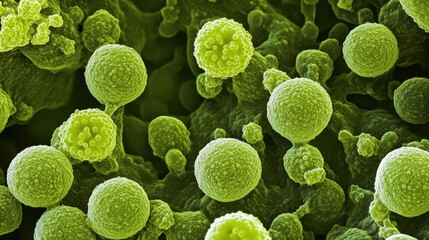 Poster - Close-up View of Green Microorganisms Under a Microscope