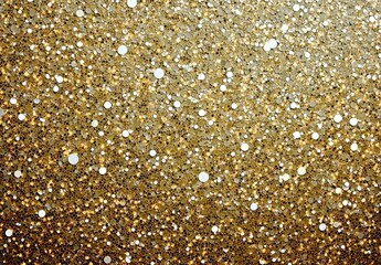 Poster - Sparkling golden glitter texture background with various sizes of shimmering round sequins for festive decorations and creative projects