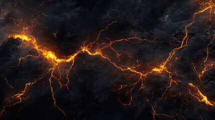 Poster - Fiery Lightning Strikes on Dark Volcanic Background Texture
