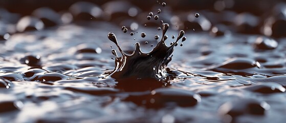 Aufkleber - Dark liquid splash with droplets and smooth surface creating a dynamic and abstract scene