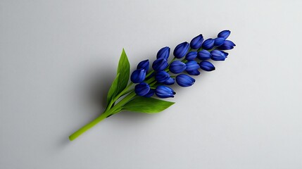 Sticker - Single Blue Flower with Green Leaves on a Textured Background