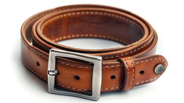 Brown leather belt with white background