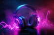 © BonzEarthsnapper - Vibrant Neon Headphones with Dynamic Sound Waves and Colorful Lighting Effects Highlighting Modern Music Experience in a Dark Atmosphere