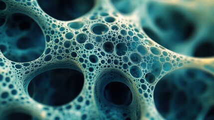Close-up of blue and green sponge texture with organic patterns and natural abstract design