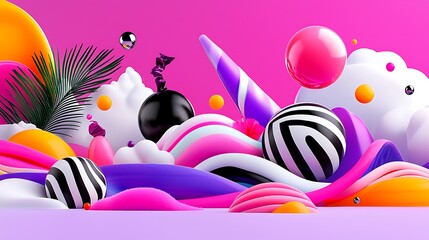 Sticker - Vibrant Abstract 3d Render with Colorful Shapes and Textures