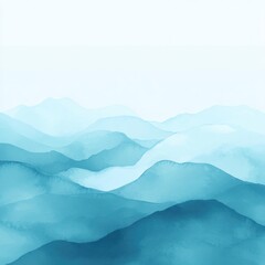 serene blue mountain range watercolor painting, peaceful landscape for calming home decor