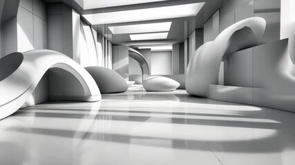 Poster - Abstract White Architectural Interior Design: A Futuristic Space