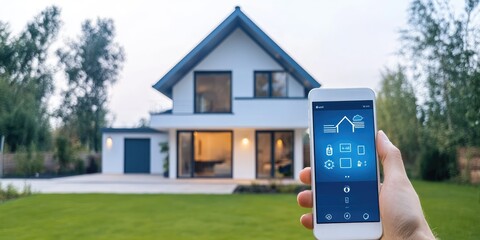 Poster - A smart home with interconnected devices controlled by a smartphone, showcasing the integration of electric-powered smart technology