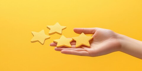Leinwandbilder - hand of customer or client holding the stars to complete five stars. with copy space. giving a five star rating. Service rating, satisfaction concept