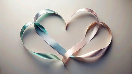 Elegant ribbon in the shape of a heart with subtle metallic sheen and soft pastel color palette, elegance, decorative