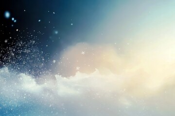 Poster - Stunning winter background with soft blue tones, delicate snowflakes, and ethereal cloud formations creating a serene and magical atmosphere for seasonal themes