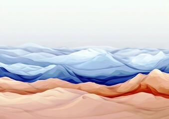 Poster - Abstract Landscape with Soft Waves and Gradients in Shades of Blue, Cream, and Peach Capturing the Essence of Natural Beauty and Tranquility