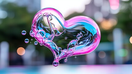 Poster - Vibrant Pink and Blue Water Heart Splash in Urban Setting