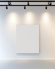Poster - Modern Minimalist Art Gallery Interior with Spotlight Illumination and Blank Canvas Ready for Display in Clean White Space