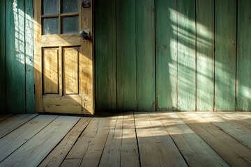 Wall Mural - Empty room with wooden wall and wood floor