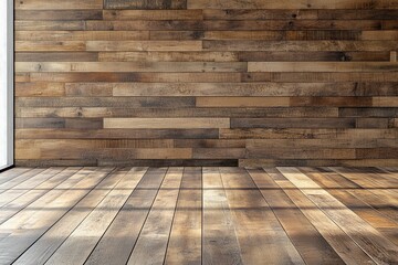 Poster - Empty room with wooden wall and wood floor