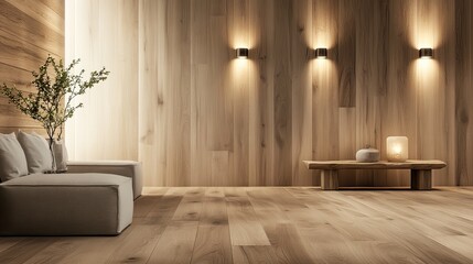 Poster - Empty room with wooden wall and wood floor