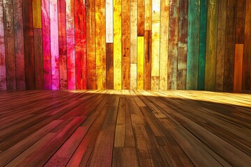 Poster - Empty room with wooden wall and wood floor