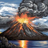 Explosive Volcano Eruption Illustration