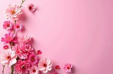 Wall Mural - 8 march international womens day concept with flowers on pink background. 