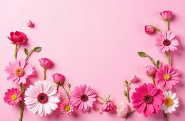Wall Mural - 8 march international womens day concept with flowers on pink background. 