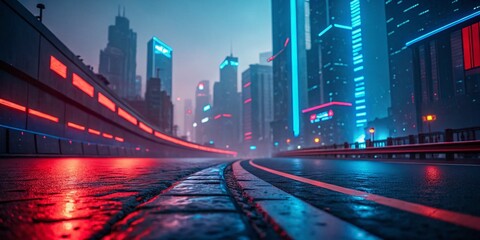 Poster - Cyberpunk Red & Blue Neon Sci-Fi Abstract Background - Dynamic Technology Wallpaper