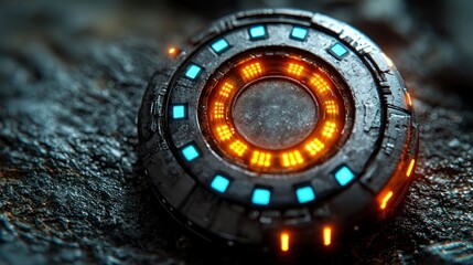 Wall Mural - Futuristic glowing device resting on rocky surface