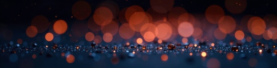 Wall Mural - Sparkling particles on dark surface, bokeh effect, black background, shimmering effect