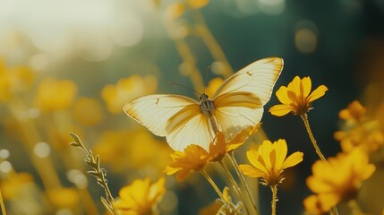 Wall Mural - Butterfly on Yellow Flower,