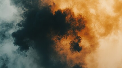 Poster - Dark and Orange Smoke Clouds Abstract Art