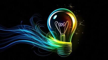 Wall Mural - Colorful lightbulb idea with abstract energy and vibrant paint streaks