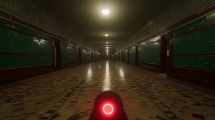 Poster - Dark Hallway Interior Green Tiles Vintage Building