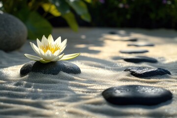 Sticker - White flower on black rocks