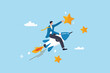 © Nuthawut - Success achievement, boost growth development to reach target, leadership to win business challenge, startup, entrepreneur or ambition to win, businessman riding fast rocket to reach success star.