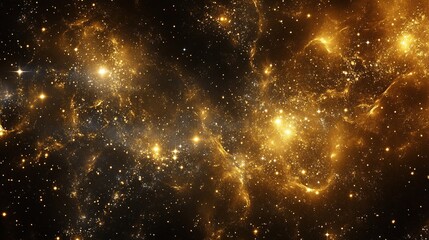 Wall Mural - golden cosmic nebula with glowing stars and interstellar dust forming a luminous celestial landscape