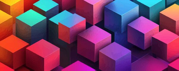 Poster - Vibrant vector geometric cube pattern in multicolor design.