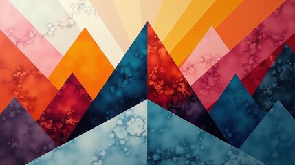 Wall Mural - An elegant geometric design with sharp triangles in colorful colors, smooth gradient shading, and a textured marble-like backdrop.