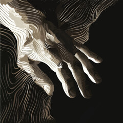 Poster - Vector art: dynamic hand with abstract line patterns.