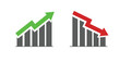 © Erfindadwi - Graph going Up and Down sign with green and red arrows vector. Flat design vector illustration concept of sales bar chart symbol icon with arrow moving down and sales bar chart with arrow moving up.