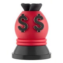 Poster - A stylized red money bag featuring dollar signs, symbolizing wealth, finance, and savings in an engaging design.