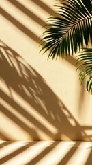 Aufkleber - Palm leaves casting soft shadows across peach toned surface, evoking bright summer tropical atmosphere background