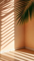 Aufkleber - Palm leaves casting Shadow of palm tree branches on a beige background