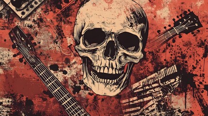 Poster - Skull Guitar Musician Heavy Metal Rock Music Grunge Goth Horror Background