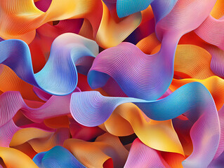 Poster - Abstract Wavy Tapestry: A captivating abstract pattern featuring vibrant, flowing, colorful ribbons, creating an intricate and mesmerizing visual symphony.  