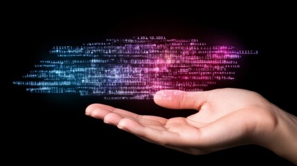 Poster - Digital Code Flowing Onto Open Hand, Technological Concept