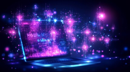 Poster - Digital Data Streams Flowing from Laptop Screen