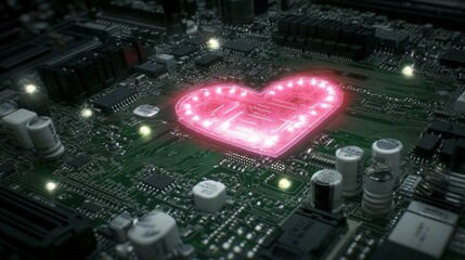 Poster - Digital Heart Circuit Board Love Glows Pink