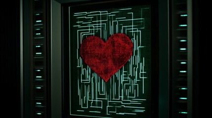 Poster - Digital Heart Circuitry Display of Red Heart Icon