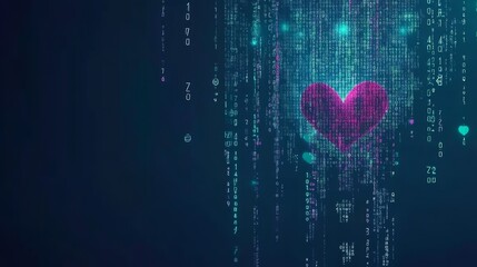 Poster - Digital Heart Formed From Binary Code Stream